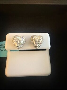 NWT Heart-Shaped Moissanite Halo Stud Earrings in Sterling Silver